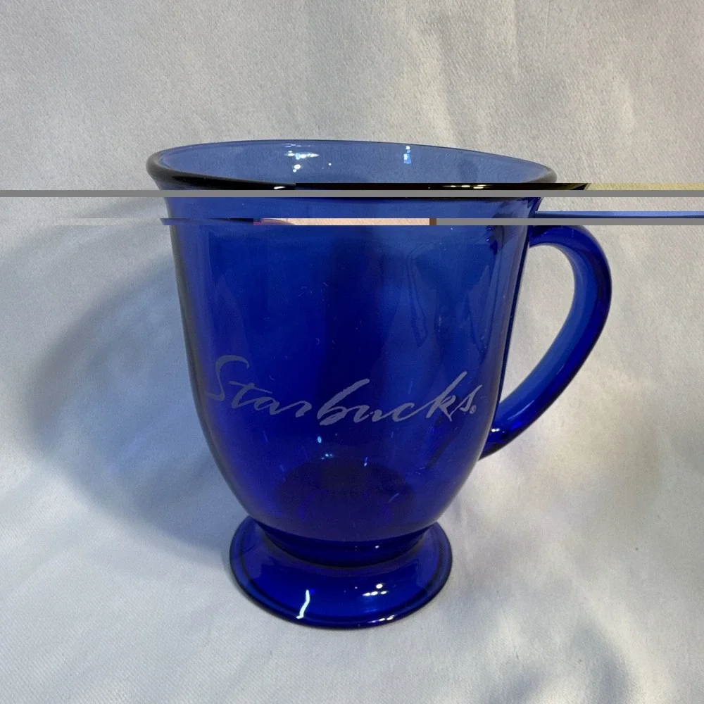 Starbucks Blue Glass Mug Cup with Handle, Script Logo - Coffee & Tea Theme